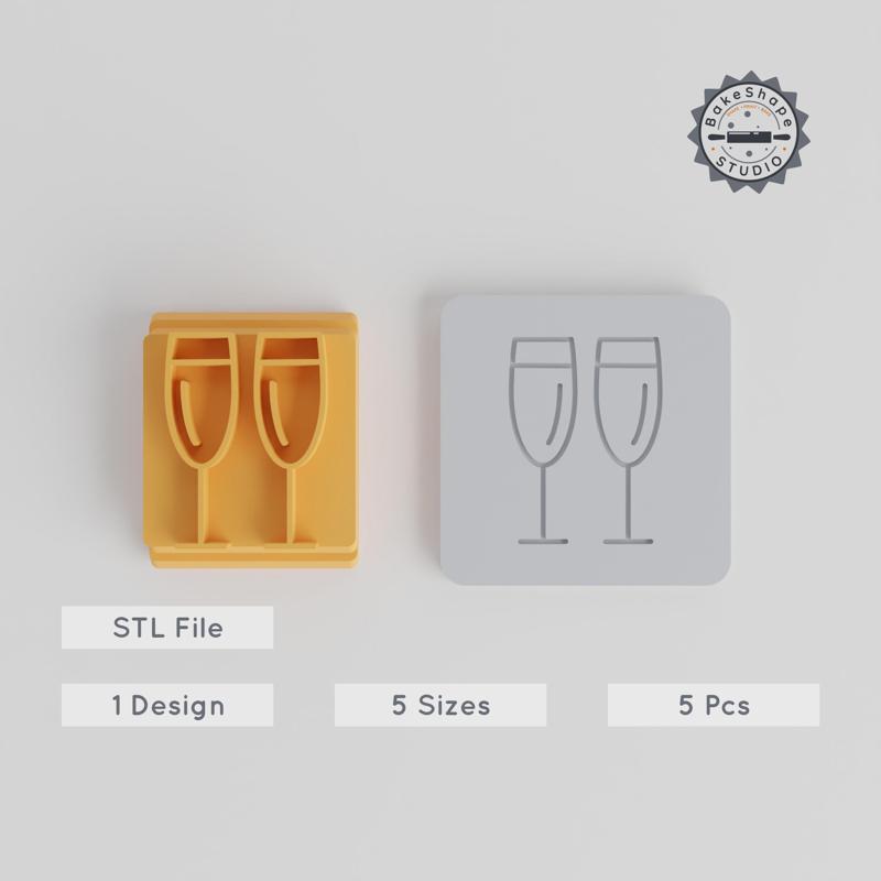 Champagne Stamp Tile Set, 5 Sizes, Perfect for Clay, Cookies & Fondant, Celebration & Cheers Design