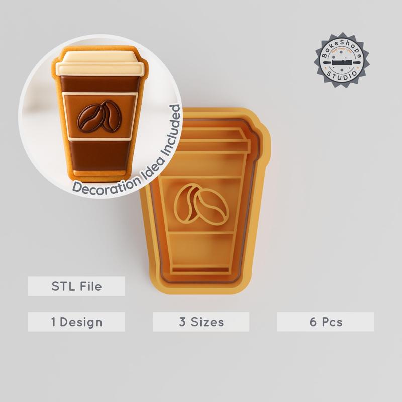 Disposable Coffee Cup Cutter & Stamp Set, 6-Piece, S/M/L, Breakfast, Fondant, Cookies
