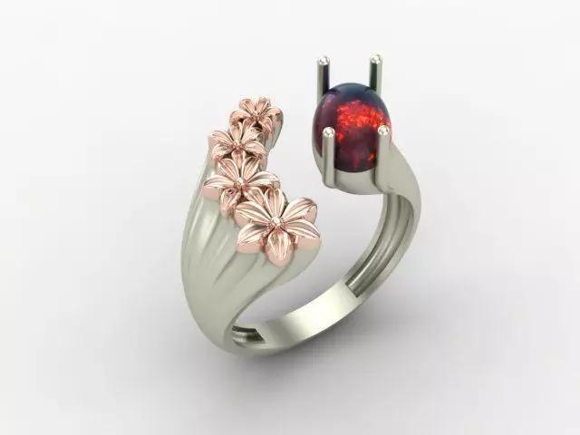 Engagement ring with opal and flowers