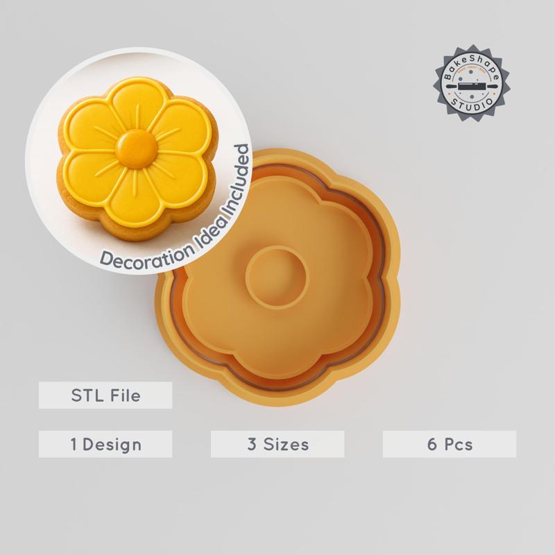 Flower Shape Cutter & Stamp for Cookies, Fondant, Buttercup Design, 3 Sizes S/M/L, Nature Floral Set