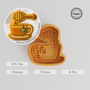 Honey Tea Cookie Cutter & Stamp Set, 3 Sizes, Sweet Brew Design, Perfect for Fondant & Baking