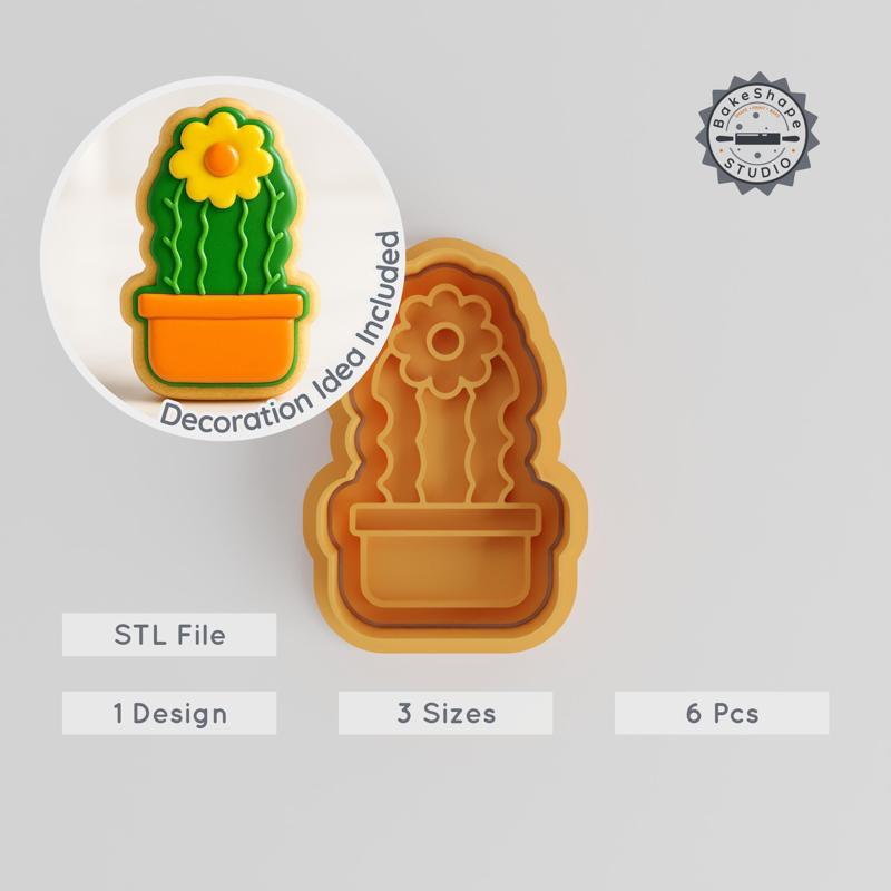 Cactus Flower Shape Cutter & Stamp Set, Perfect for Cookies & Fondant, Includes 6 Pieces, S/M/L Sizes