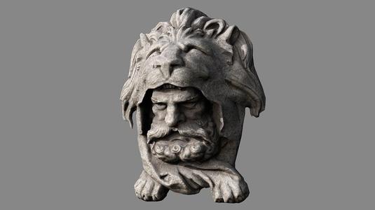 Lion hanter head sculpture