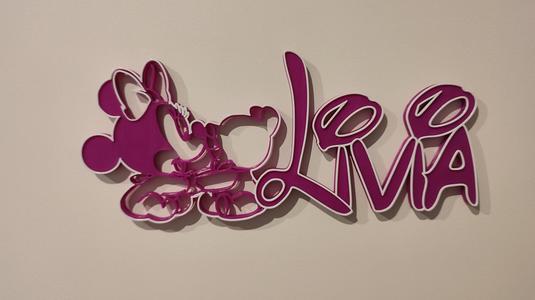 First name Livia with baby minnie for door or table