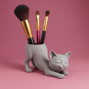 Stretching Cat Pot & Makeup Brush Holder – Cute Kitty STL File