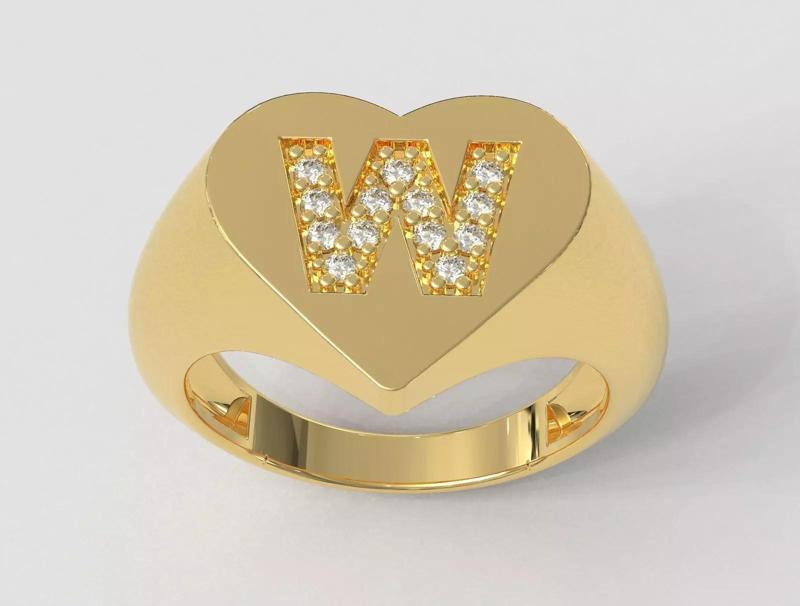 Heart Letter Ring - W