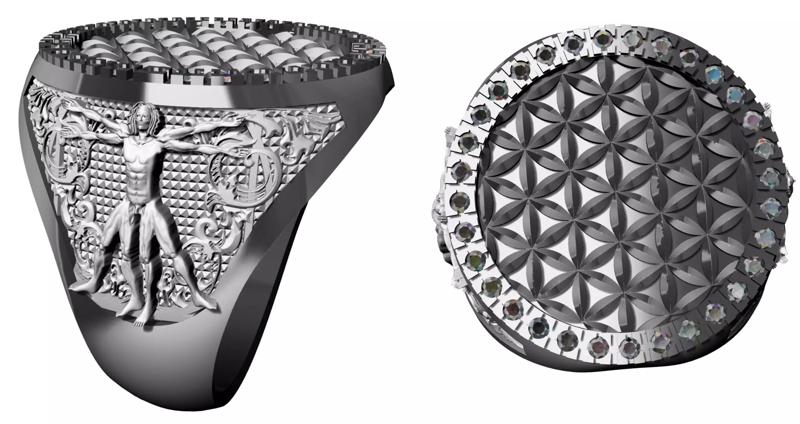 Flower of Life Vitruvian Ring