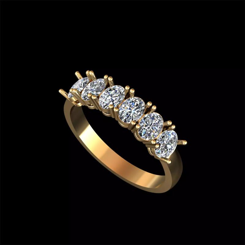 Gold Oval Cut Diamond Half-Eternity Ring - 3D Model