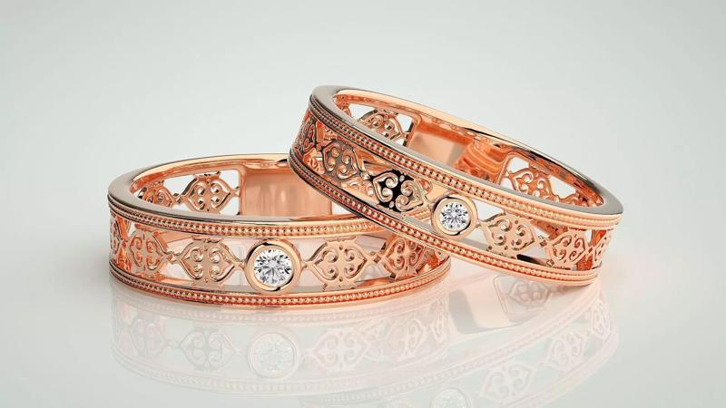 Solitaire Mesh Couple Band Ring 3dm stl render detail