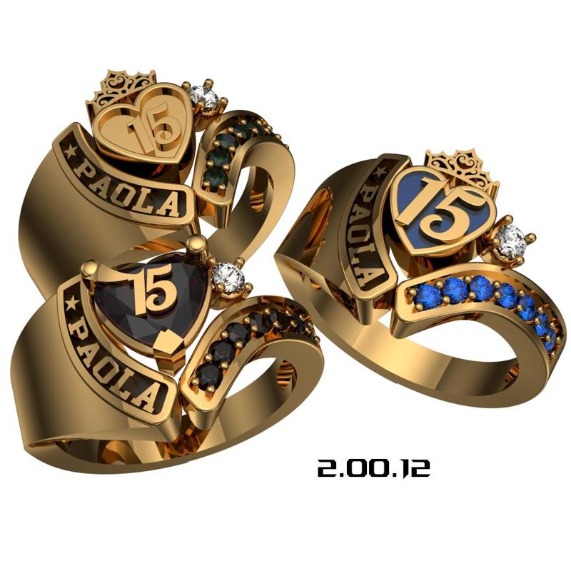 anillos de 15 tres modelos de corazon