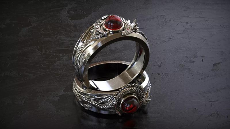 Round Stone Dragon Signet Ring