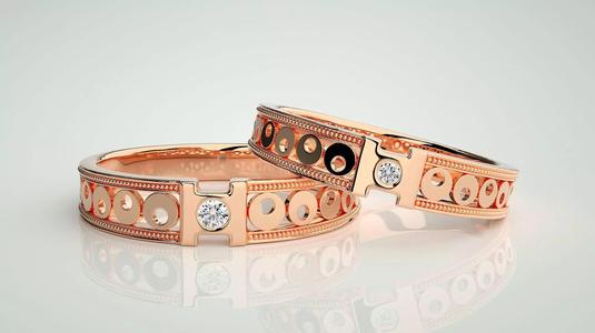 Solitaire H Moon Phase Couple Band Ring 3dm stl render detail