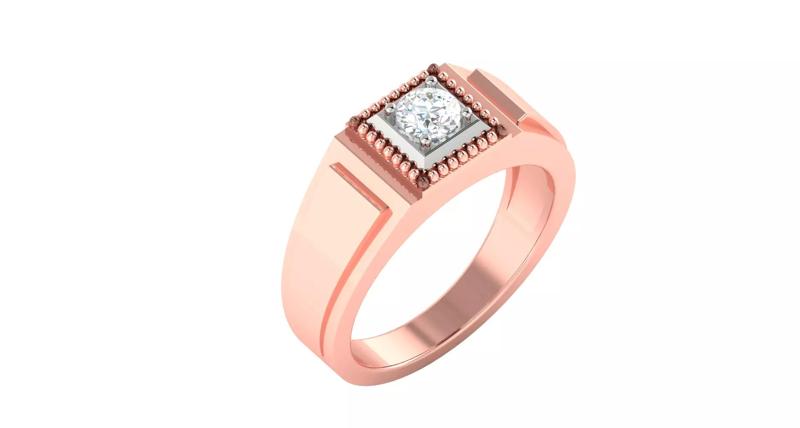 Rose Gold Ribbed Ring with Square Gemstone