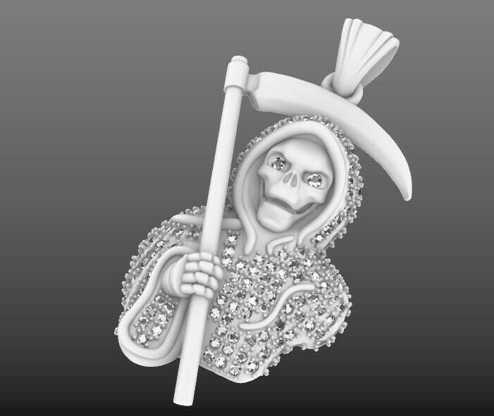 Glowing Grim Reaper Death Embrace Pendant with Sickle