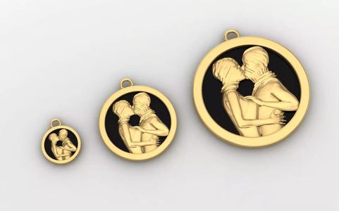 Romantic Embrace Signet Pendant 3D Model Printable STL 3DM