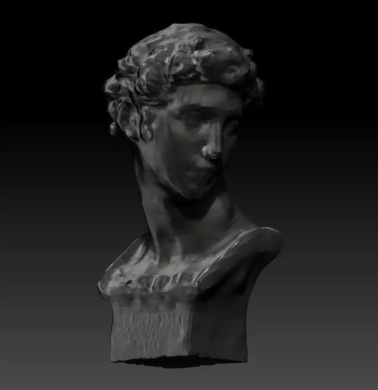 statue bust of man with curly hair
