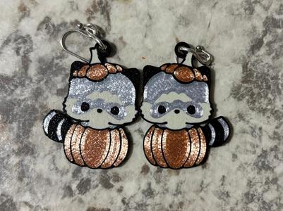 Raccoon in Pumpkin Earrings
