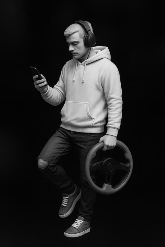 street racer holding steering wheel in 1/64 scale