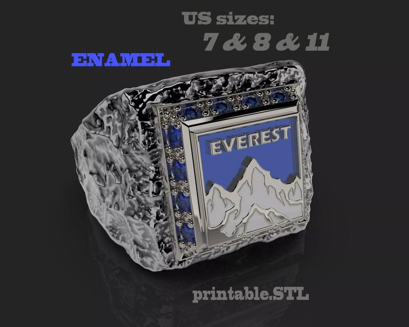 Signet ring everest with enamel Printable STL