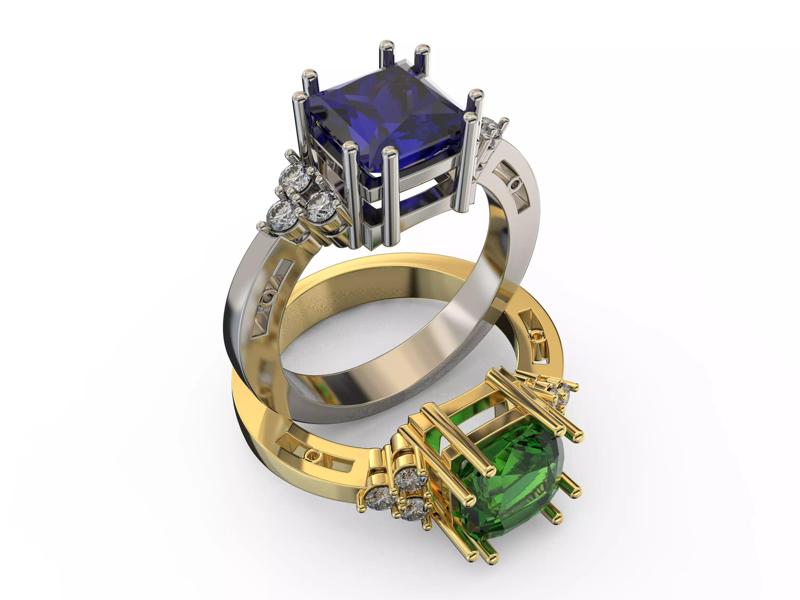 Printable STL jewelry engagement ring gem princess or cushion