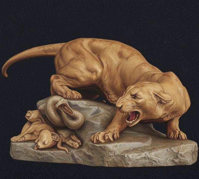 Lioness Protecting Cubs