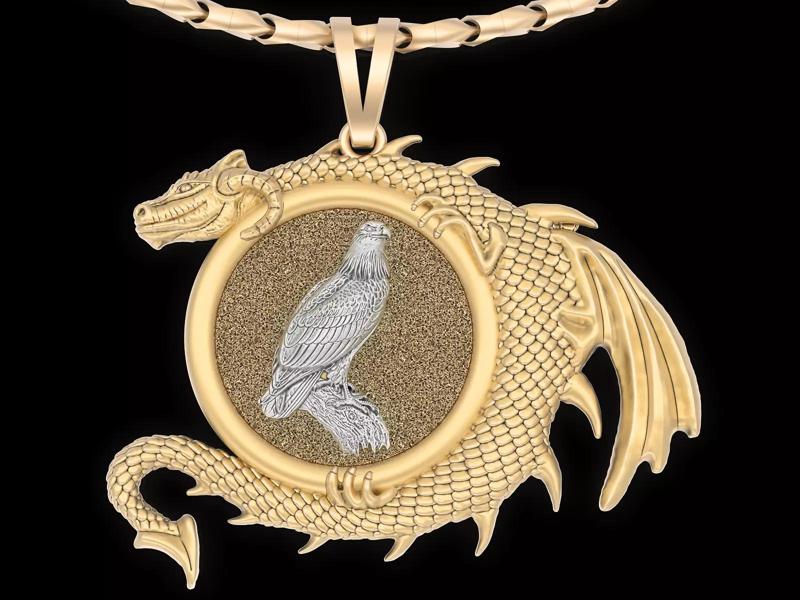 Eagle dragon pendant jewelry Gold silver necklace