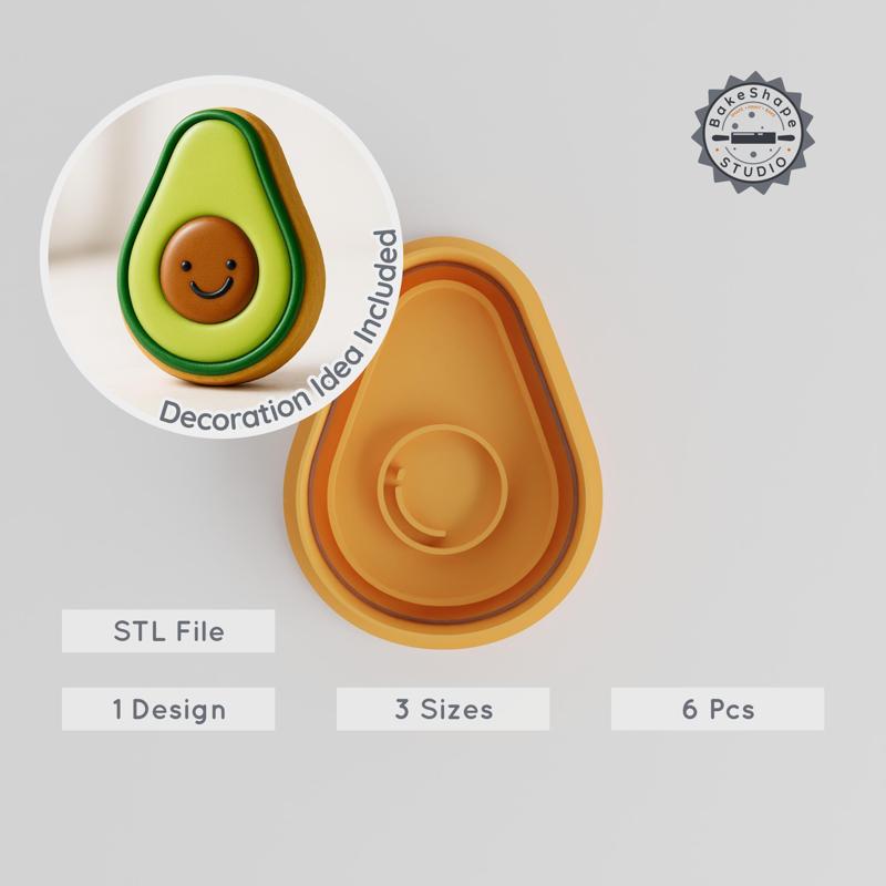 Avocado Shape Cutter & Stamp Set, Perfect for Cookies & Fondant, Includes 6 Pieces in Sizes S/M/L