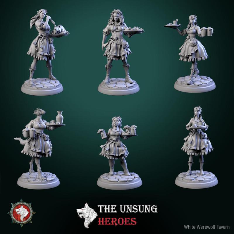 Alehouse Maids - 32mm, 6 Pre-supported STLs.