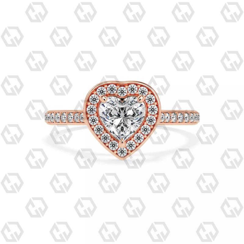 Ring 194 Heart Shape Cathedral Halo pave set with Gems