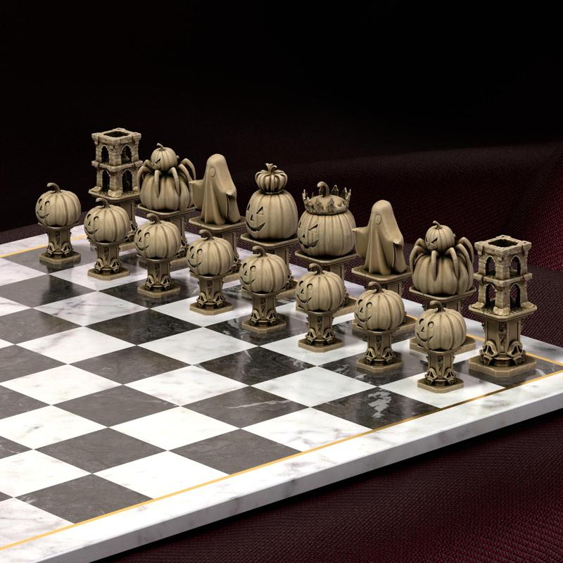 Halloween Chess Set with Pumpkins and Ghosts