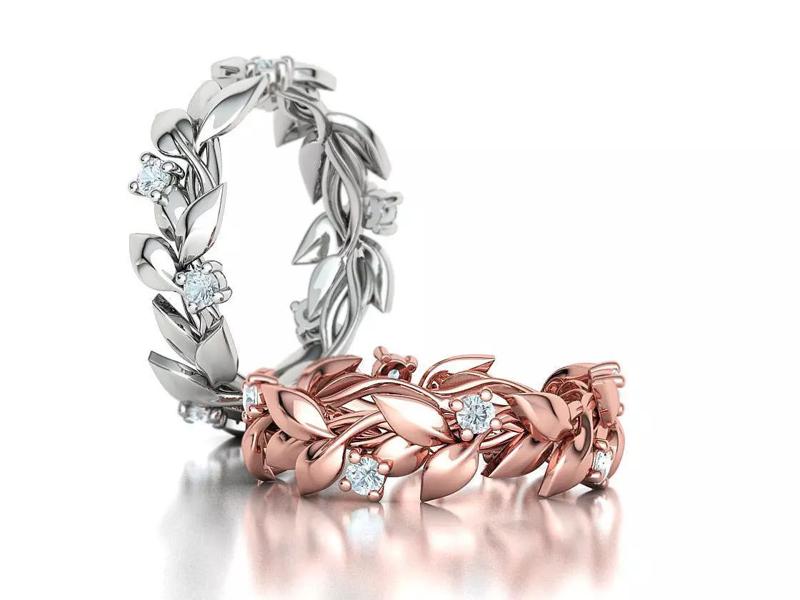 Floral Leaves Eternity Ring Nature Inspired Leaves Ring 5US