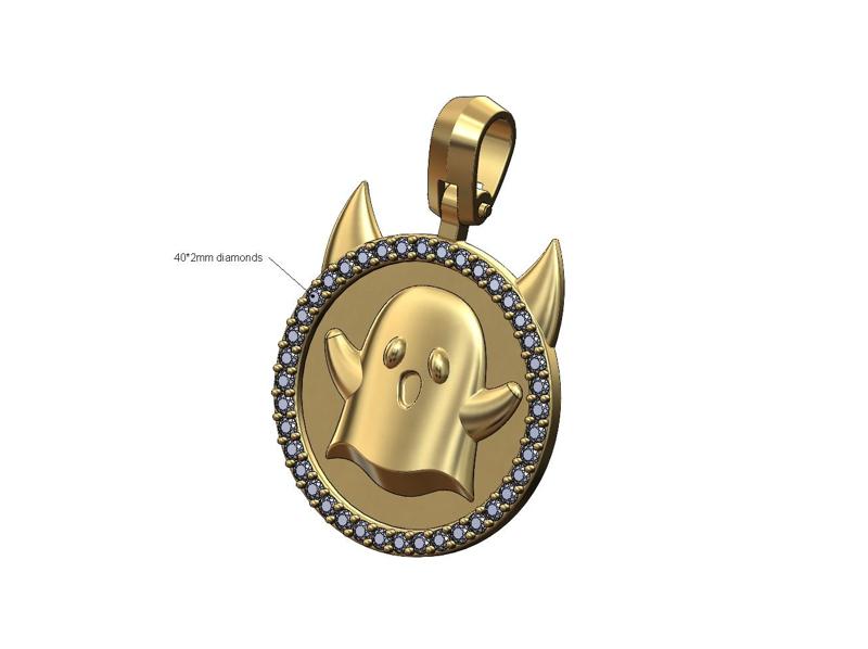 Horned diamond ghost pendant with bail 3D print model