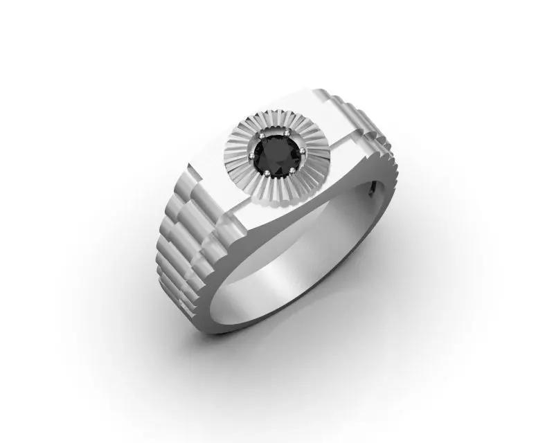 Mens ring with black diamond Rolex style ring