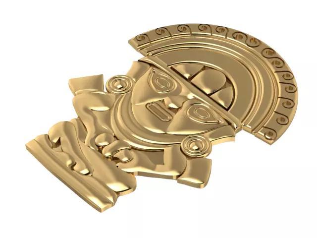 Mayan Sculpture Pendant in Gold  3D Jewelry Model