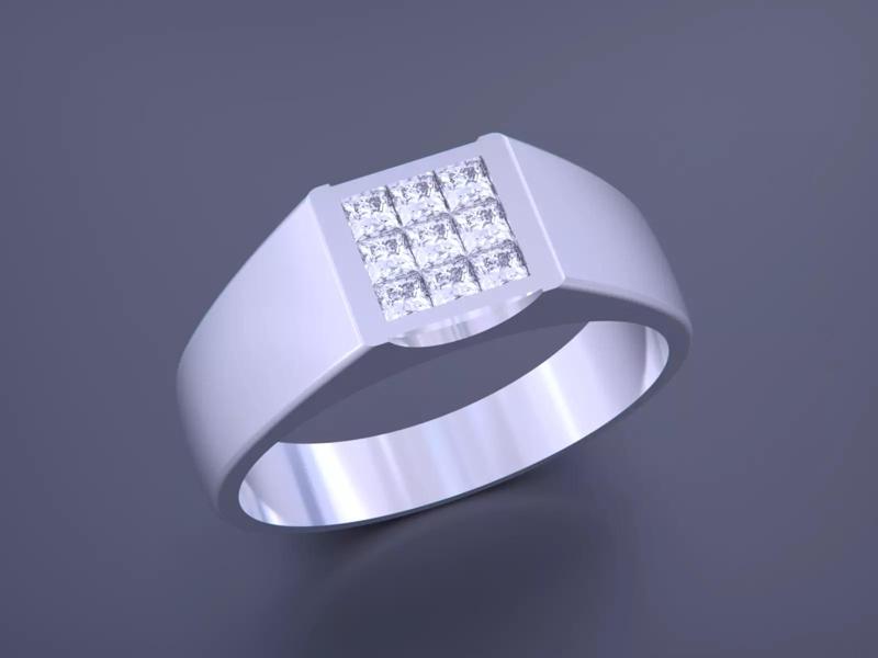 Diamond Signet Men Ring - Invisible Stone Setting
