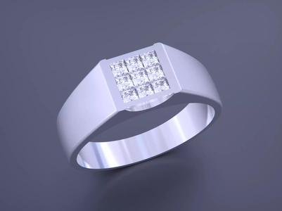 Diamond Signet Men Ring - Invisible Stone Setting