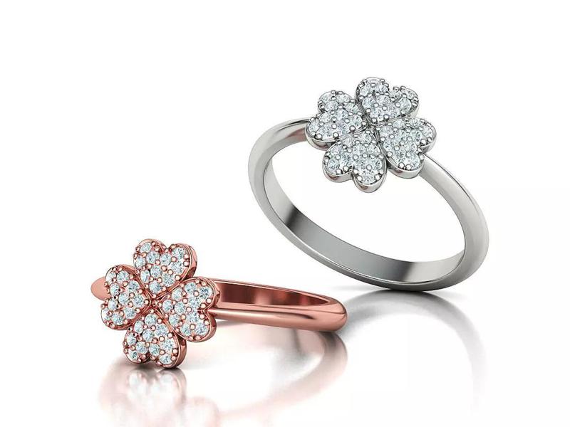 Diamond Clover Ring Lucky Symbol Ring 4 Hearts band