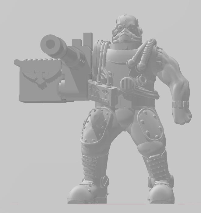 scifi 28mm scale British Imperial army Gigantus Cyborg servile, armed with Heavy Stub pew pew