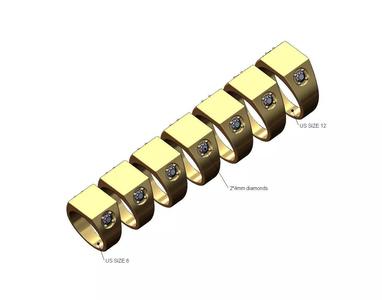 Diamond 4mm sides square signet ring minise US sizes 6to12