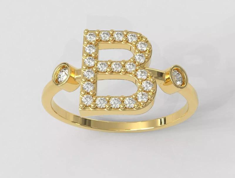 Diamond Letter Ring - B