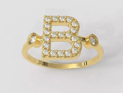 Diamond Letter Ring - B