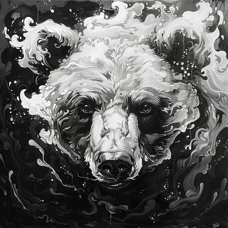 Hueforge  In this striking black and white image, a large bear's head dominates the frame