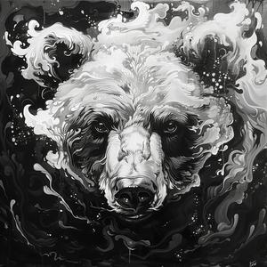 Hueforge  In this striking black and white image, a large bear's head dominates the frame