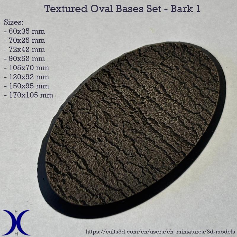 Oval Bases Set – Bark 1 Texture (60–170MM) | Perfect For Tabletop Wargames & RPG's