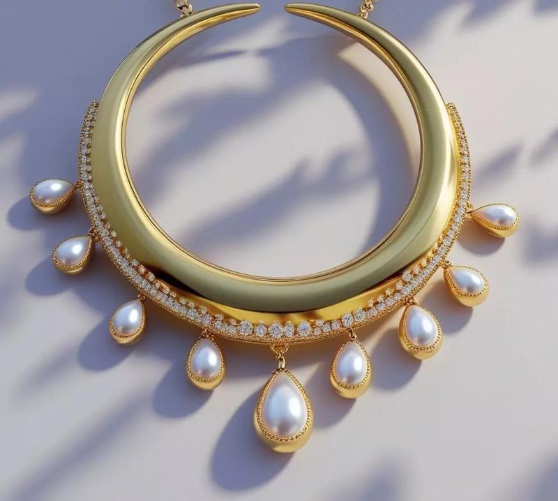 Luna Aurelia  Crescent Pearl Necklace