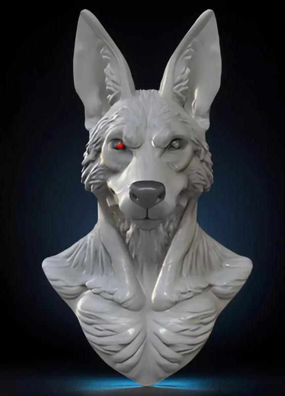 Jackal Head Bust 3D Model - STL Printable Canine Sculpture