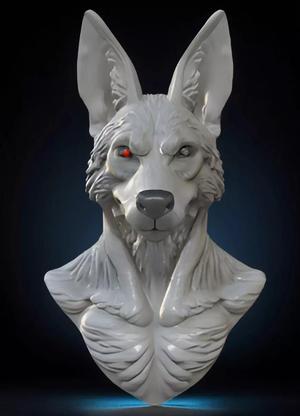 Jackal Head Bust 3D Model - STL Printable Canine Sculpture