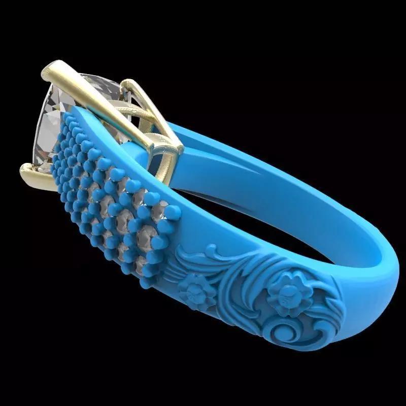 4 engraving 10x10mm baryon cut gem ring with diamonds