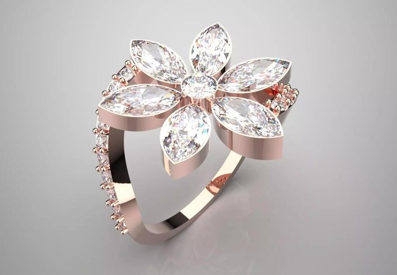 Luxury Rose Gold Flower Ring with Diamonds Model jr00177