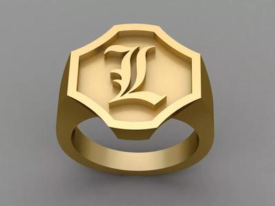 L Letter Solid Gold Signet Ring Monogram Men Ring